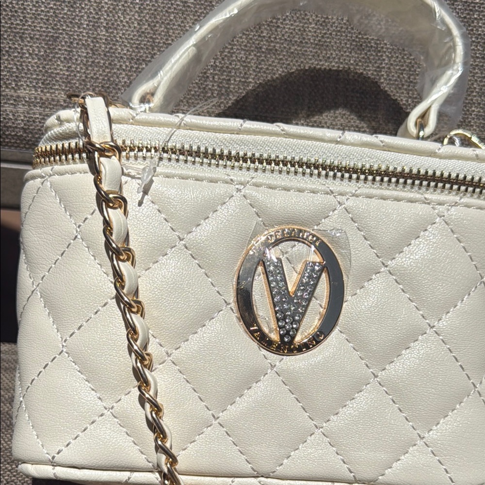NWT! Valentino Orlandi Cream Quilted Women's Mini Crossbody Bag 6.5" x 4.5" x 3" - Picture 2 of 5